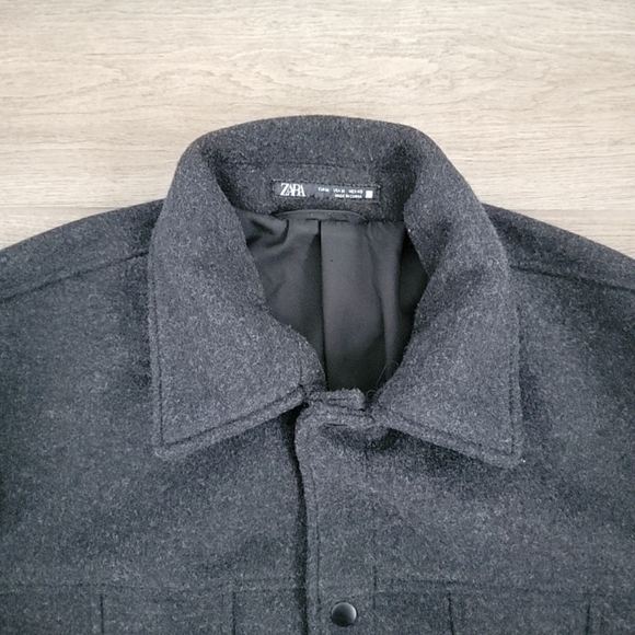 Zara Black Wool Blend Pocket Jacket With Elastic Waist Band Mens Small - Picture 3 of 16